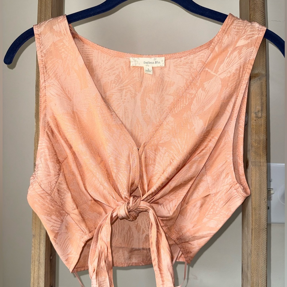Peach Tie-Front Sleeveless Top